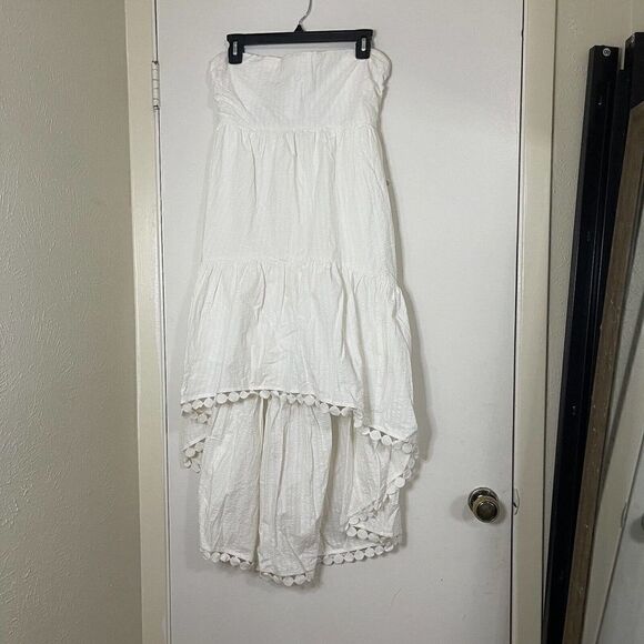 NEW! ANTHROPOLOGIE Maeve White boho high low tiered dress removable strap Medium - Picture 6 of 11